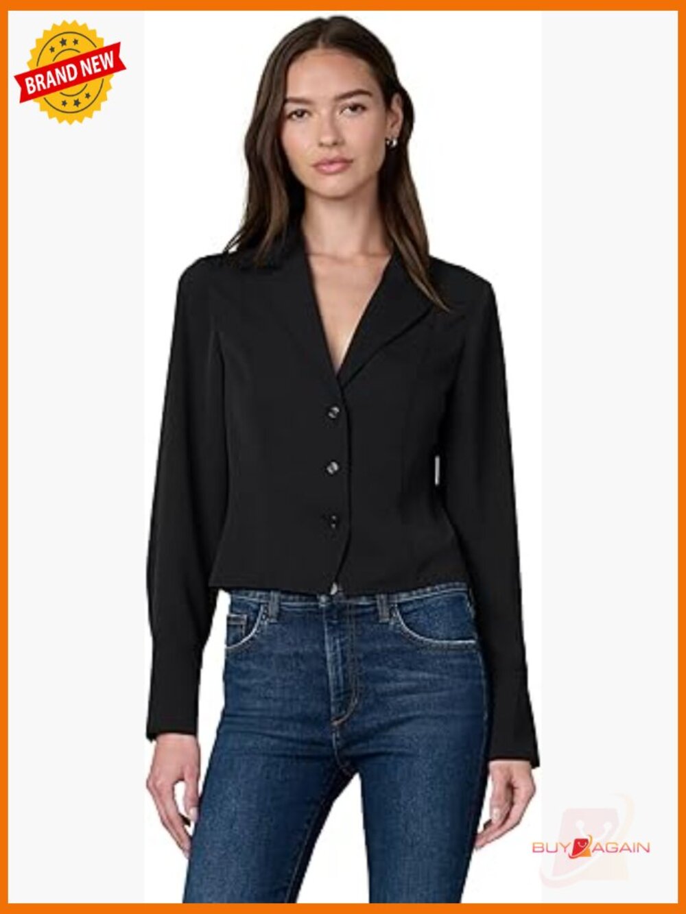 Long Sleeve Blouse With Notch Lapel And Exaggerated Cuffs, Tailored Fit